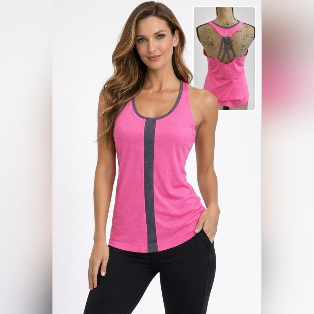 Avia Neon Pink & Gray Racerback Strappy Tank Sz M #41